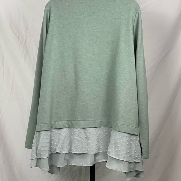 LOGO by Lori Goldstein Lounge Sage Green Open Cardigan Sweater W Pockets Size L - Picture 2 of 5